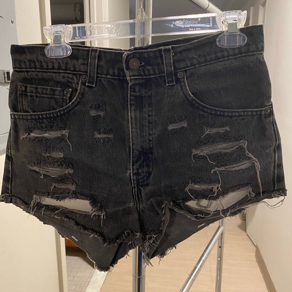 Levi's Black Distressed Denim Cutoff Shorts